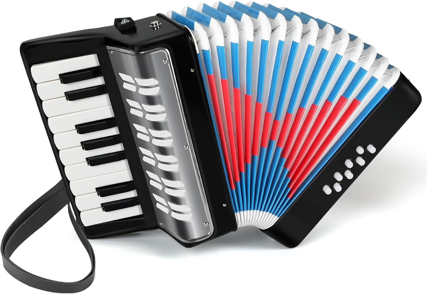 Lotkey 17 Key Piano Accordion, 8 Bass Kids Accordion, Celluloid Body, Metal Cover Accordions Louder Clearer Timbre Than Plastic, Lightweight Design for Children, Beginners to Practice (Black)