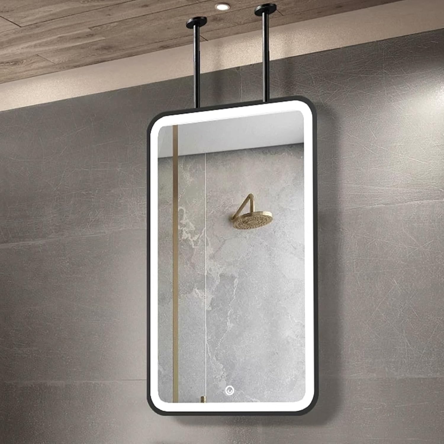 Suspend Ceiling Mirrors Square Mirror For Ceiling Hanging Rod Corner Mirror Wall Mount Ceiling Mounted Mirror Pivot For Bathroom Entryway Bathrooms Bedroom Big Metal Pole Ceiling Suspended Mirror(Gold