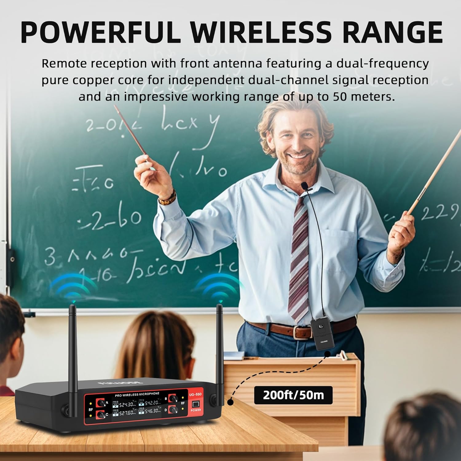 UG-550 Lapel Microphone Wireless Lavalier System, 4 Channel Professional UHF Microphone System with 4 Lavalier 4 Headset Mics for Singing Meeting Church Event TV Speaker (4 Bodypack)