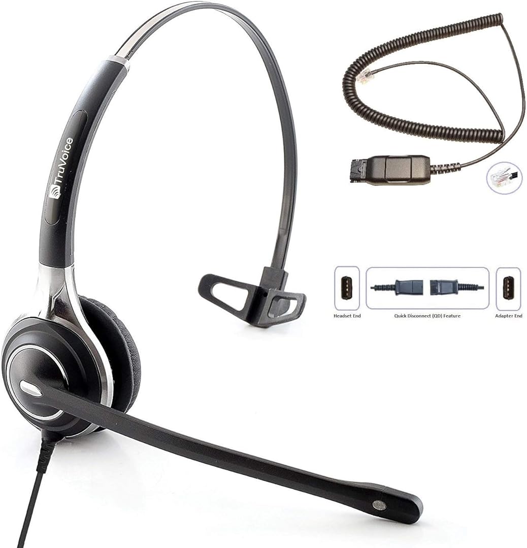 TruVoice HD-700 Premium Wired Headset with Ultra Noise Canceling Microphone & HD Speakers - Includes Amplified HIS-2 Adapter Cable Compatible with Avaya 16xx, 96xx and J Series Desk Phones