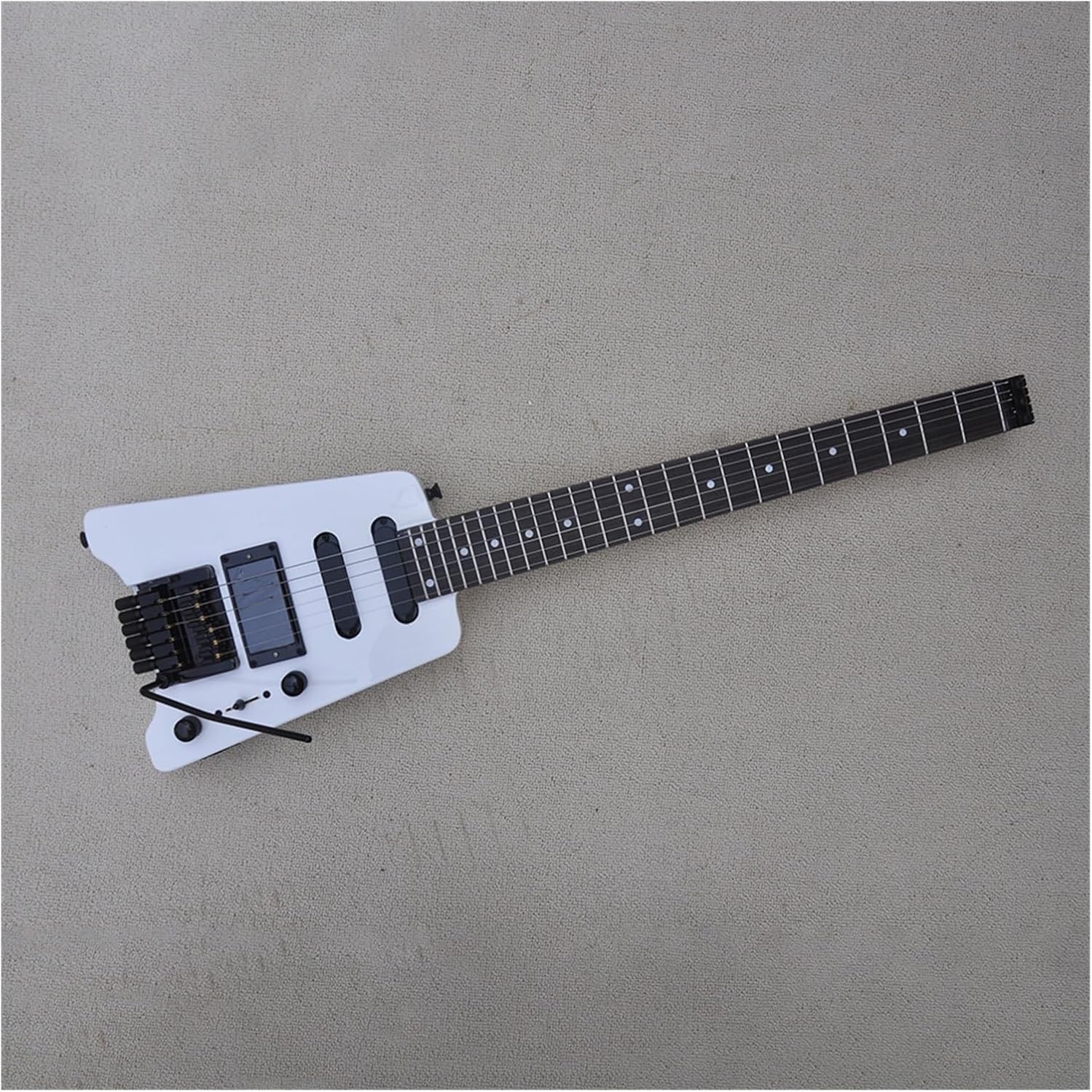 VENEKA Headless Electric Guitar 24 Frets 39 Inches White Headless Electric Guitar with Tremolo Bar Rosewood Fretboard