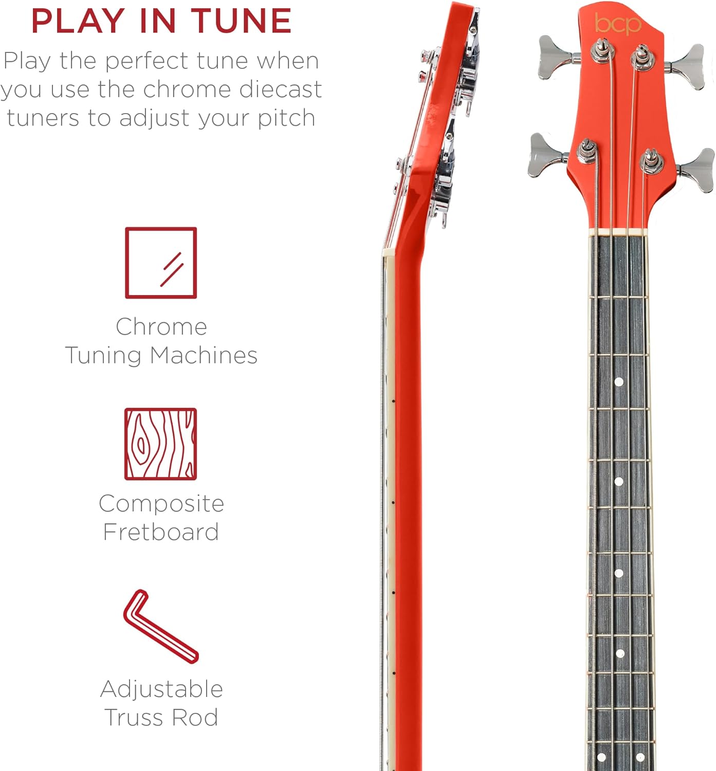 Best Choice Products Acoustic Electric Bass Guitar, Full Size 4 String, Fretted Bass Guitar w/Padded Gig Bag - Red