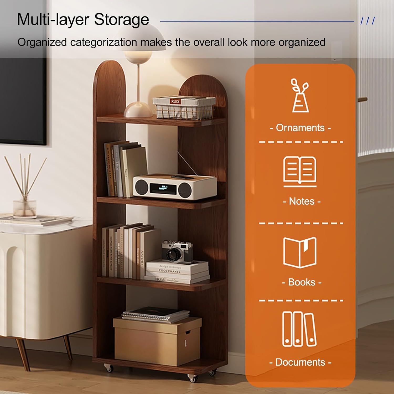 Wood Corner Bookshelf 360° Spinning Book Shelf Tower for Kids, Large Display Shelf Bookcase for Office Bedroom Living Room Easy Assembly(Brown)