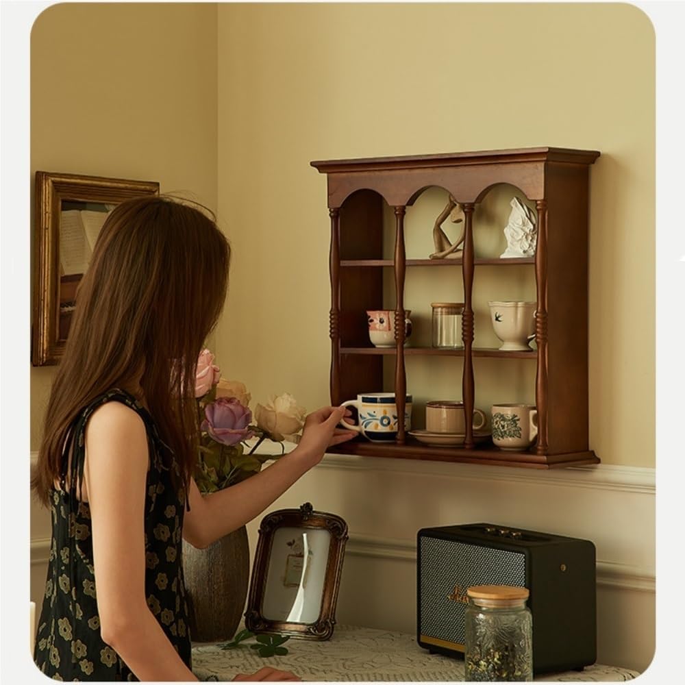 Wooden Collection Display Case, Collectibles Display Case, Vintage Wall Mount Storage Rack, Solid Wood Storage Rack, Display Stand for Display & Home Deco(Black)