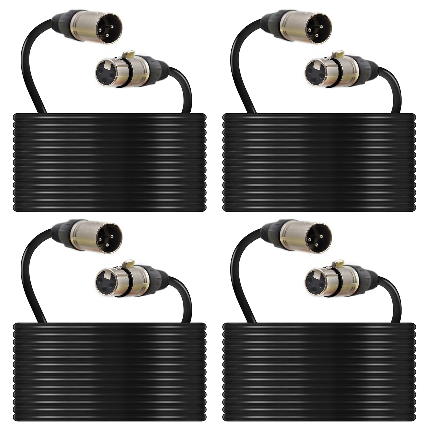 (4-Pack) 50 Foot, XLR Microphone Cable 3-pin XLR Speaker Cable Male to Female Balanced Mic Cable, Black