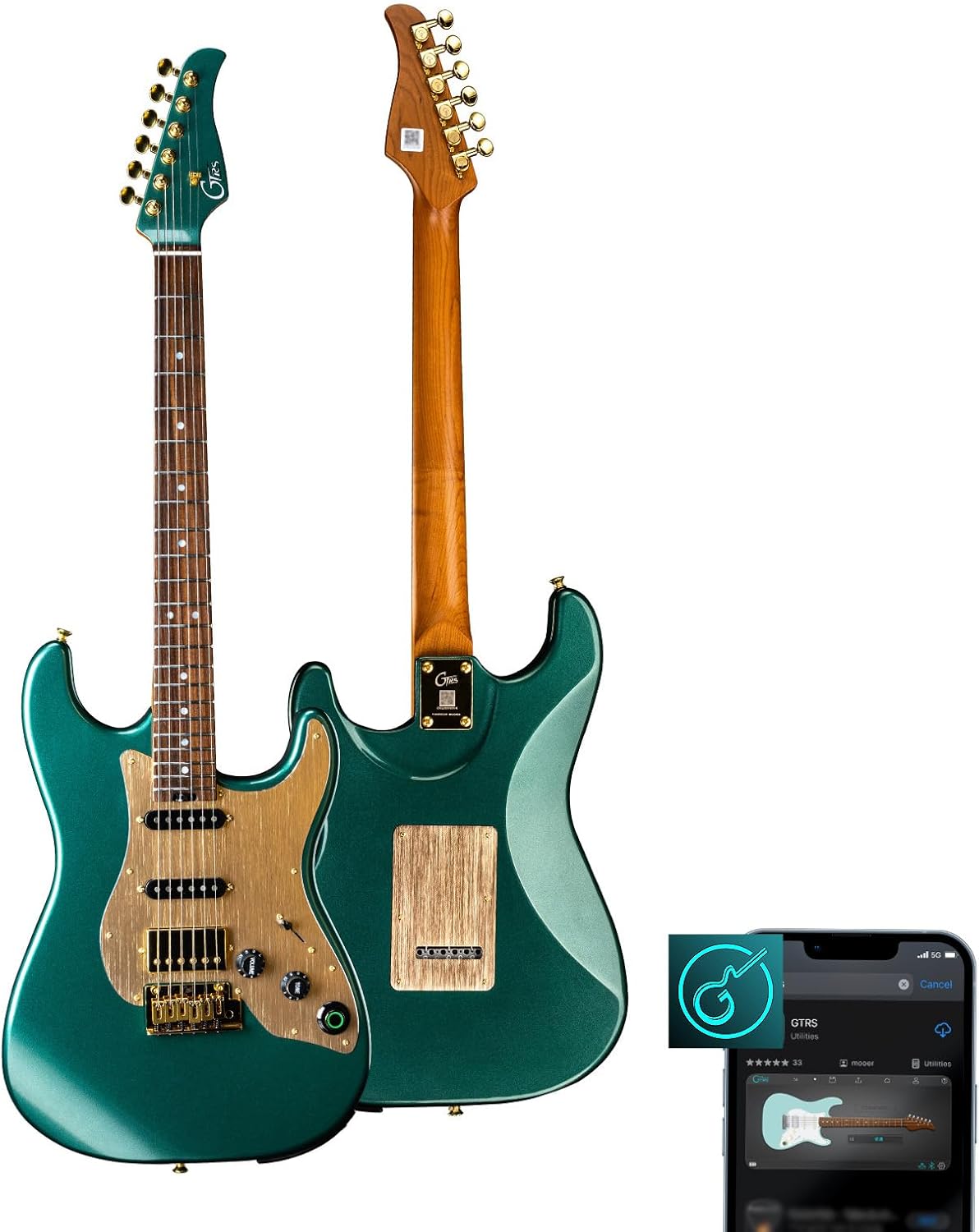 GTRS S900 Smart Electric Guitar Kit With UHF Wireless Transmitter, Practice Guitar Intelligent System With 126 Effects Types, 80s Loop, 40 Drummer, 10H Bettaty Life, 6 Strings, Right Hand(S900 Green)