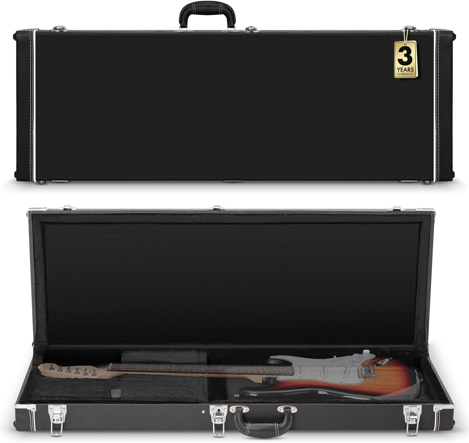 CAHAYA Electric Guitar Case: Hardshell Guitar Gig Case with 0.98inch Thick Padding Only for ST Electric Guitars Electric Hard Case with 2 Keys and Thick Padded Comfortable Handle Black CY0342
