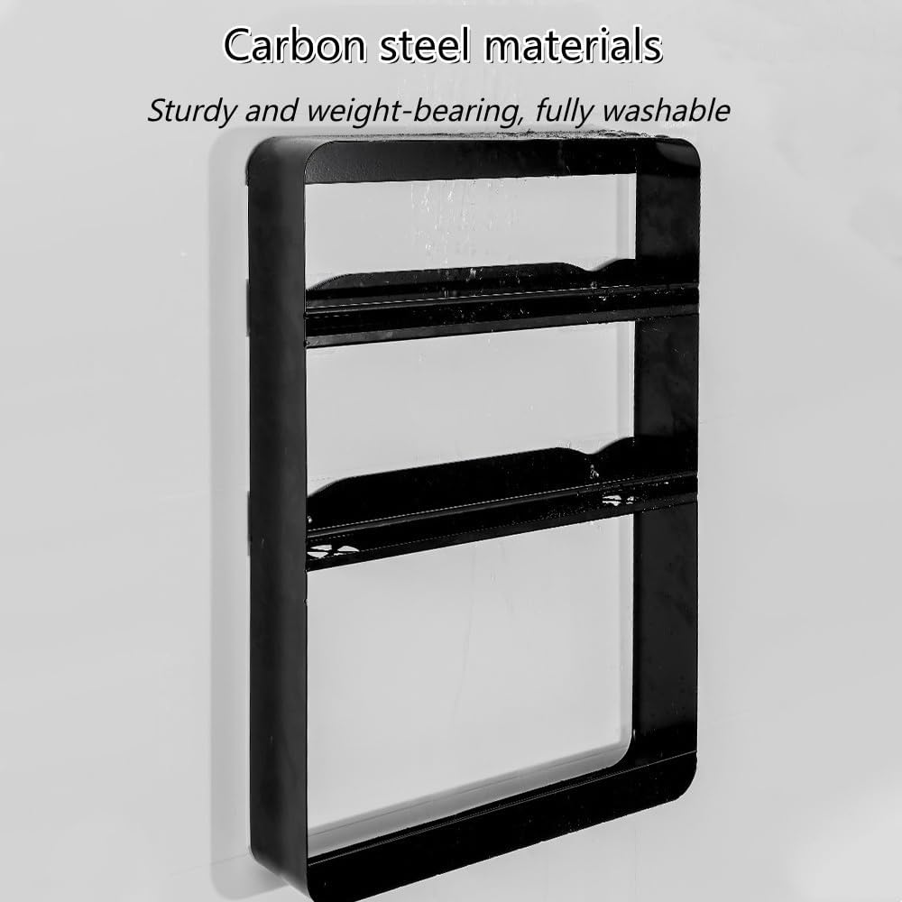 Multi-Layer Wall Mounted Bathroom Shelves, Punch-Free Makeup Organizer, Metal Wall Hanging Spice Rack, Multifunctional Wall Shelves for Kitchen, Bathroom or Living Room(White,Medium)