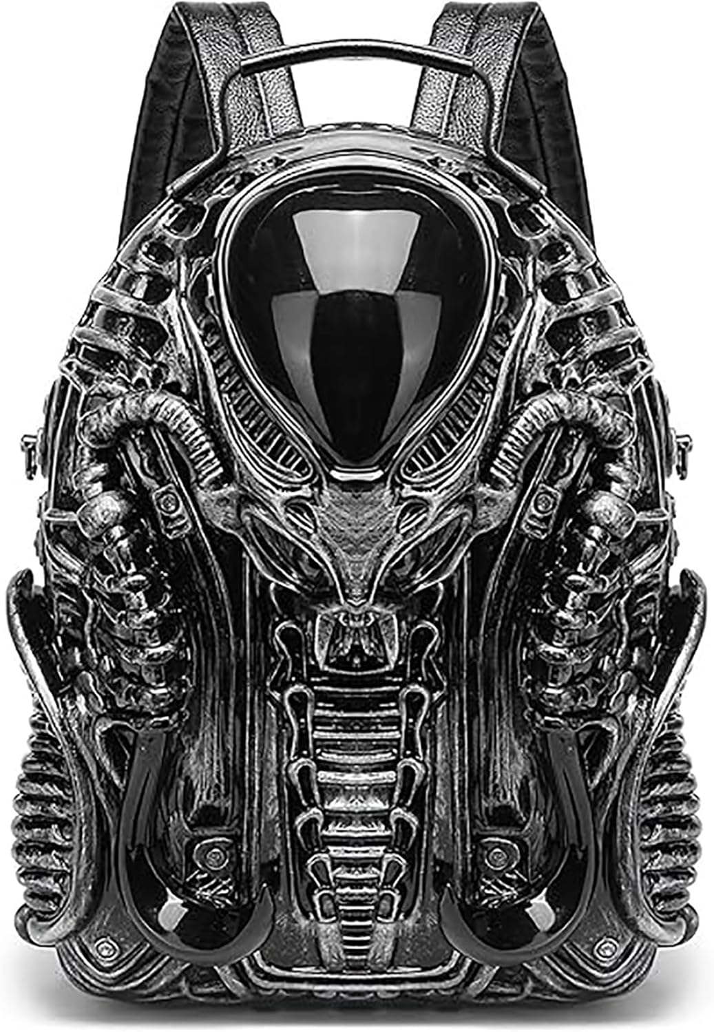 3D Xenomorph Shaped Backpack Steam Punk for Men Women Y2K Personality Travel Handbag PVC Unique Novelty Alien Purse (silver)