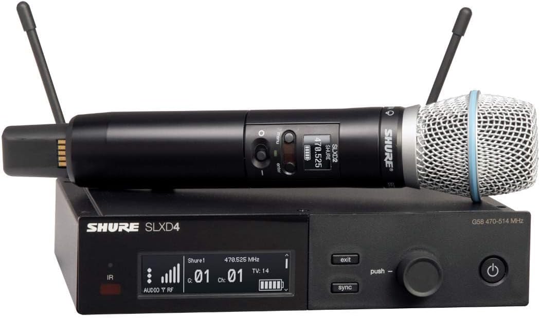 Shure SLXD24/B87A Digital Wireless Microphone System - Includes SLXD2 Handheld Transmitter with BETA 87A Vocal Mic Capsule and SLXD4 Single Channel Rack Mount Receiver | J52 Band (SLXD24/B87A-J52)