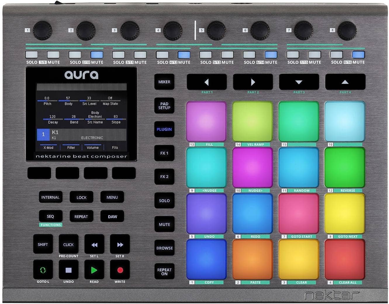 Nektar Aura - Beat Composer and DAW Controller, Metallic Grey, 16 Pads