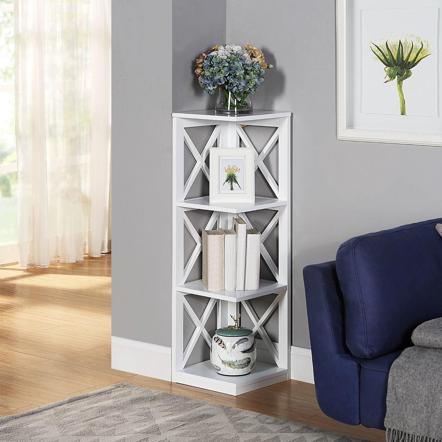 Convenience Concepts Oxford 3 Tier Corner Bookcase, White