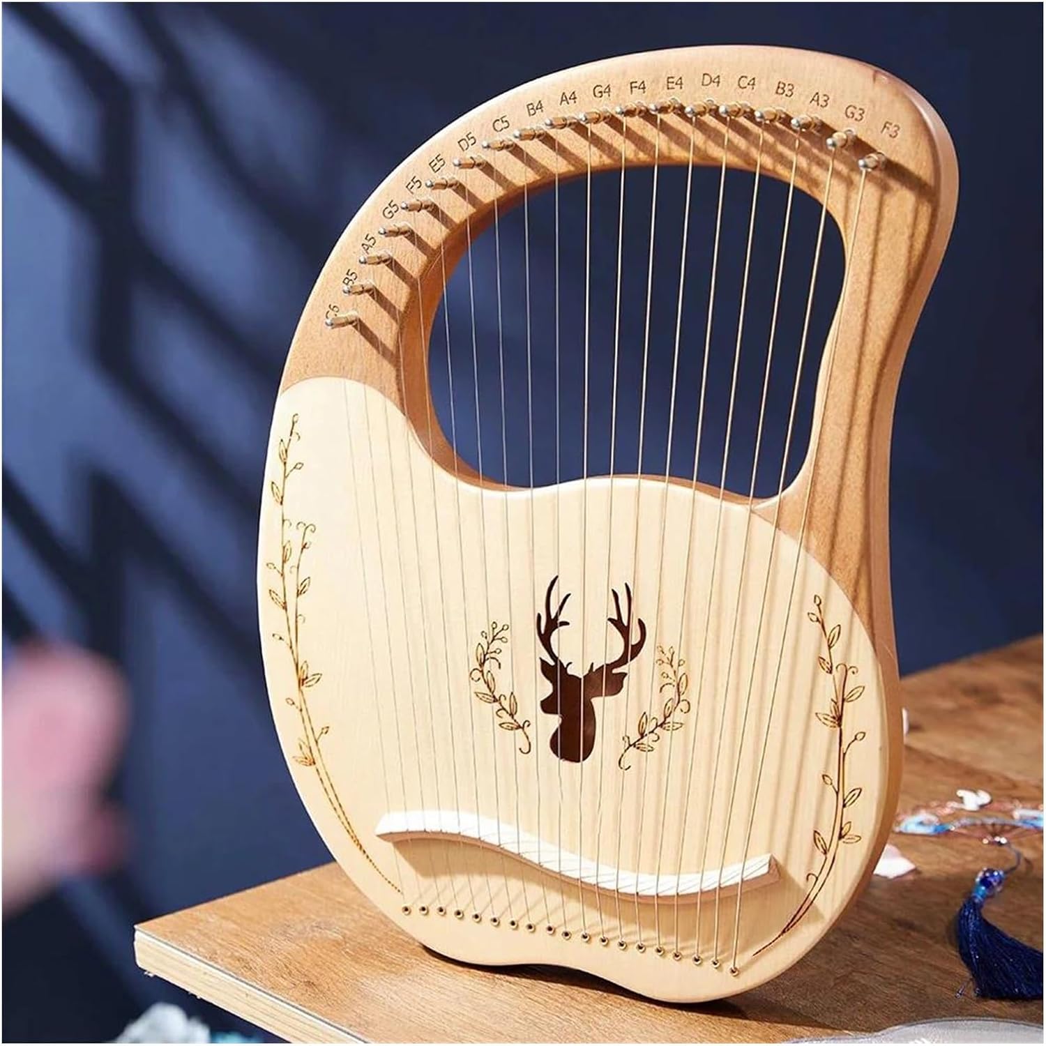 Lyre Harp Set 19 Strings Lyre Harp Mahogany Wood Harp Piano Stringed Musical Instrument With Tuning Wrench Spare Strings(Wood color)