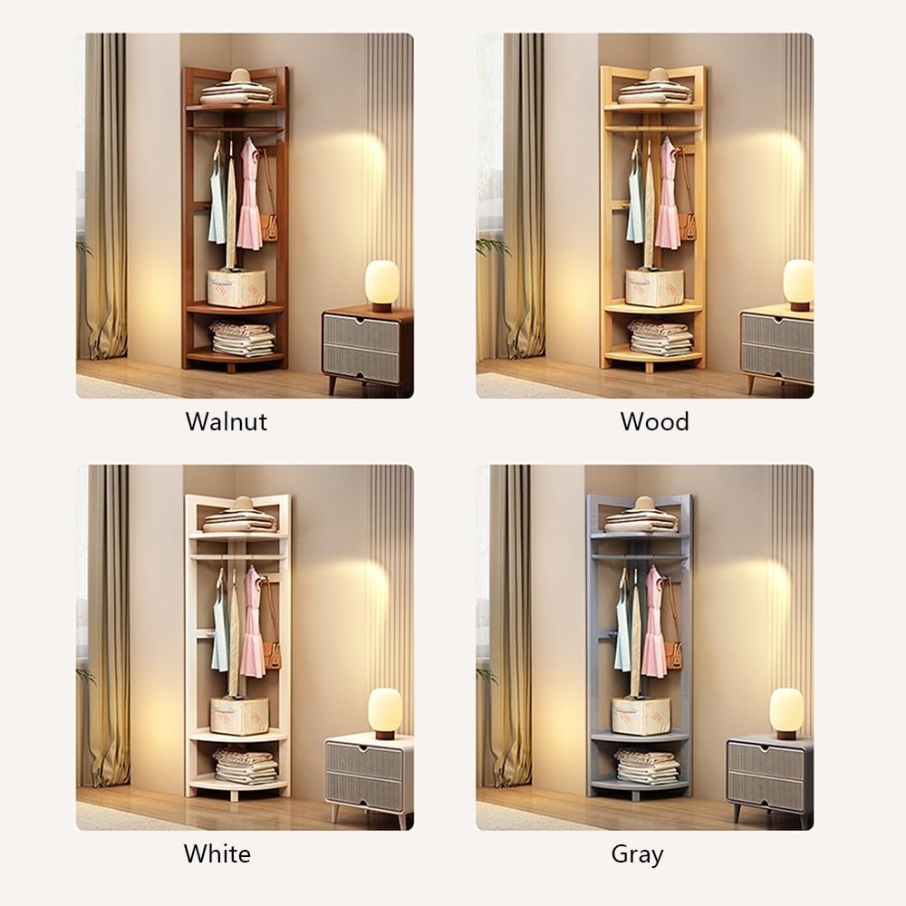 Entryway Solid Wood Corner Floor Coat Rack Bedroom Clothes Multifunctional Storage Bedroom(Wood)