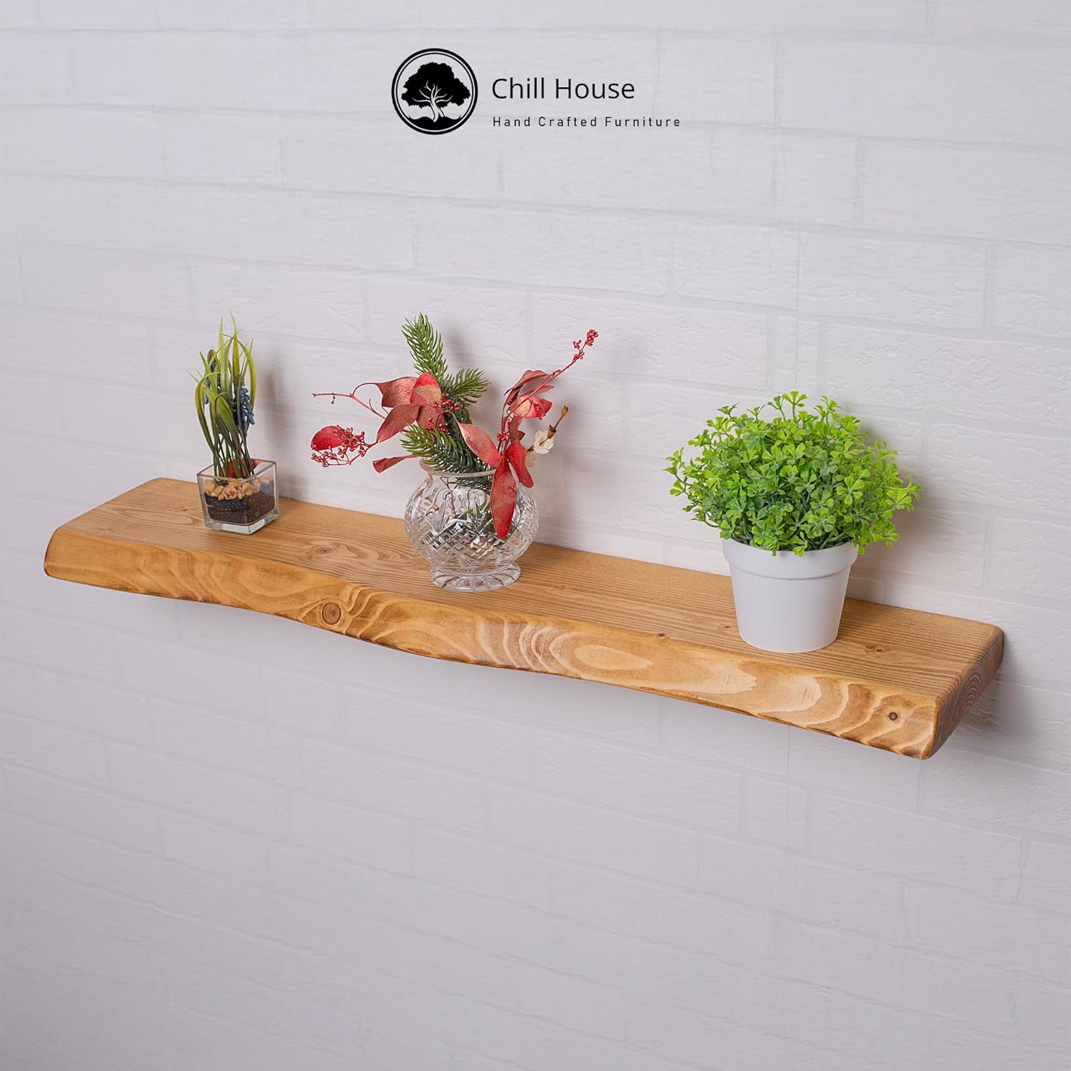 Live Edge Chunky Rustic Floating Shelf 6x2, Tudor Oak, 16in