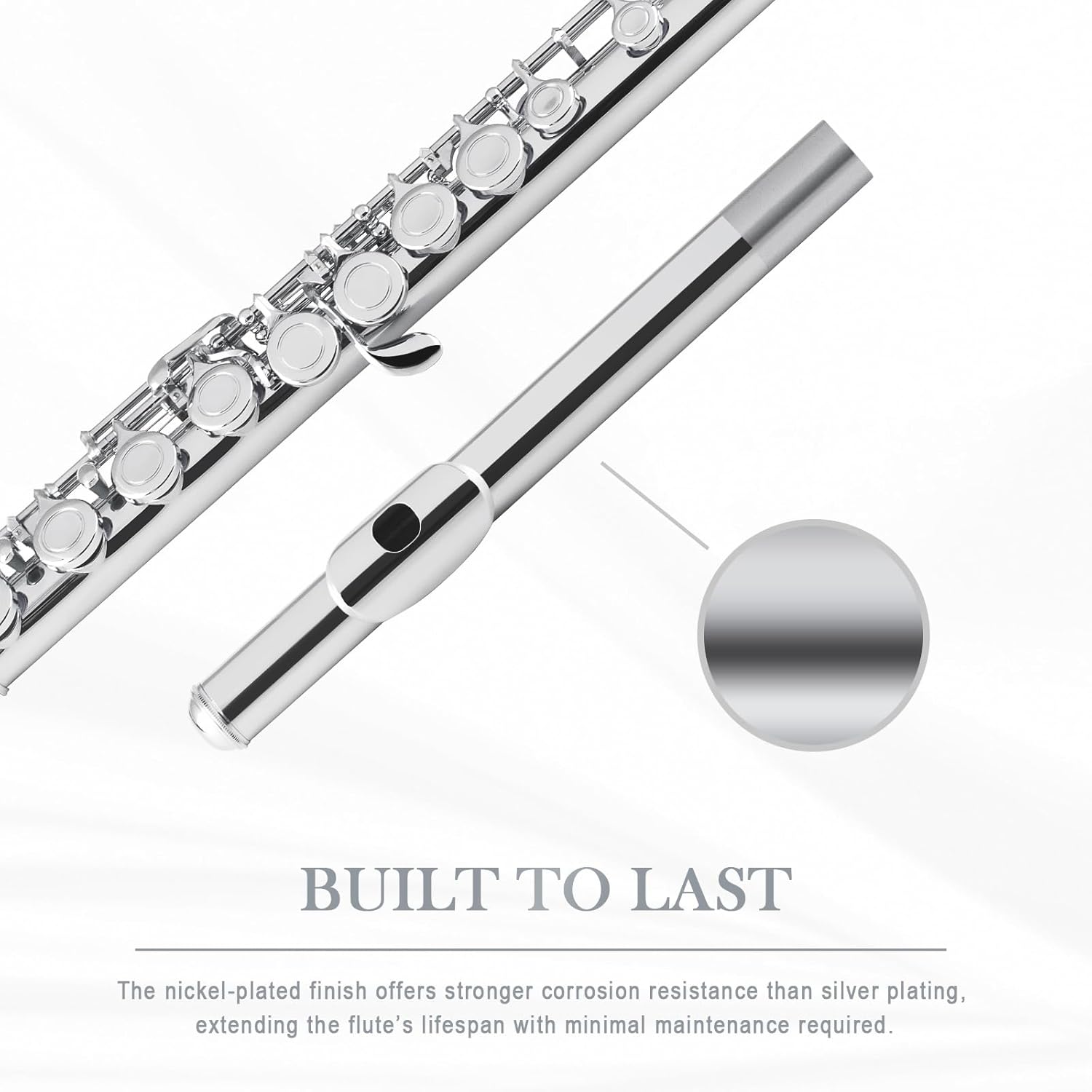 SONICAKE Nickel-plated C Flutes, Closed Hole 16Keys Flute for Beginner Student, Flute Instrument with Cleaning Kit, Carrying Case, Gloves, Tuning Rod, QFL-01