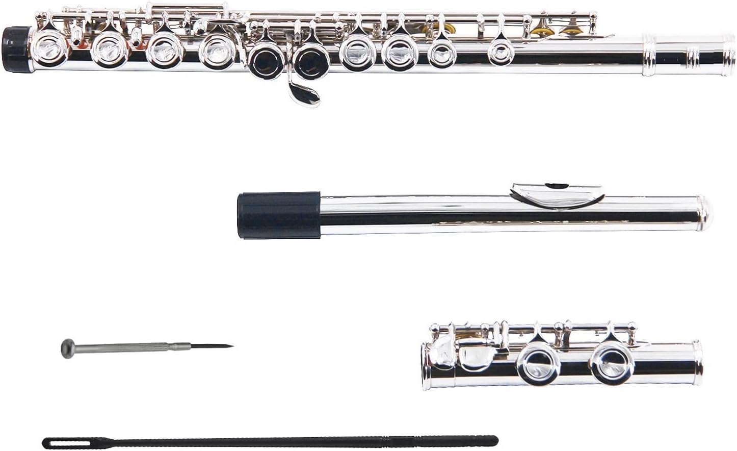 Flute Kit Closed Hole C Flute 16 Keys Cupronickel Nickel-Plated Wind Instrument with Woodwind Aeccessaries Intermediate Flute