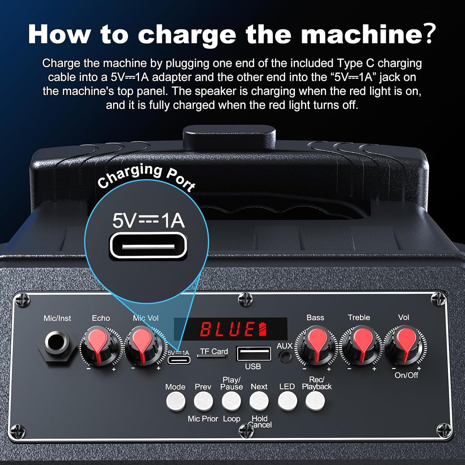 Karaoke Machine with 2 Wireless Microphones, Rolling Wheels, and Trolley – 8800mAh Portable Bluetooth Speaker, PA System with Lights, Adjustable Bass/Treble/Echo for Parties, Indoor and Outdoor Use