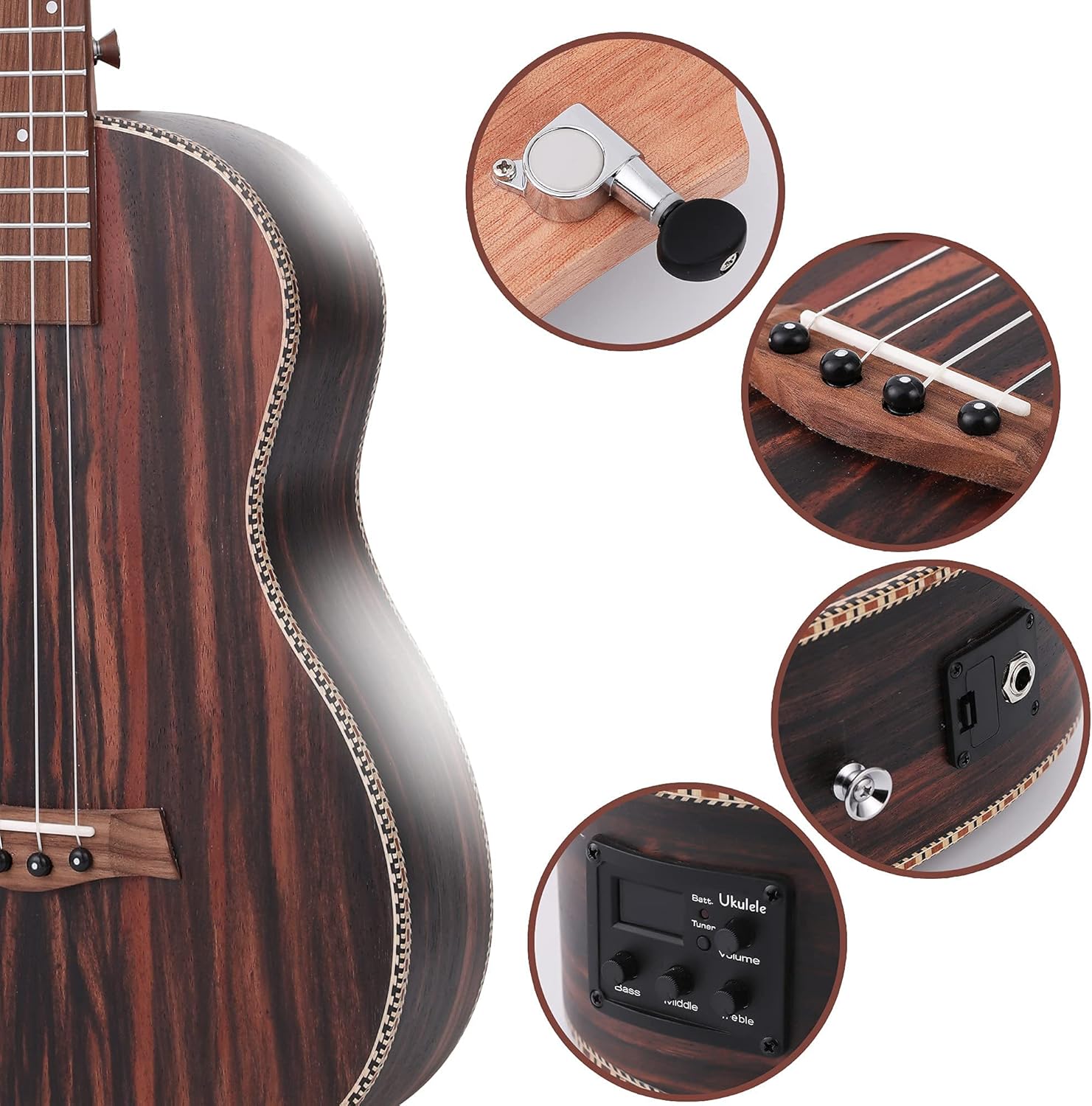 Baritone Ukulele Electric 30 Inch All Blackwood Acoustic Ukelele Kit with Truss Rod with EQ with Gig Bag,Strap,Nylon String,Electric Tuner,Pick,shaker