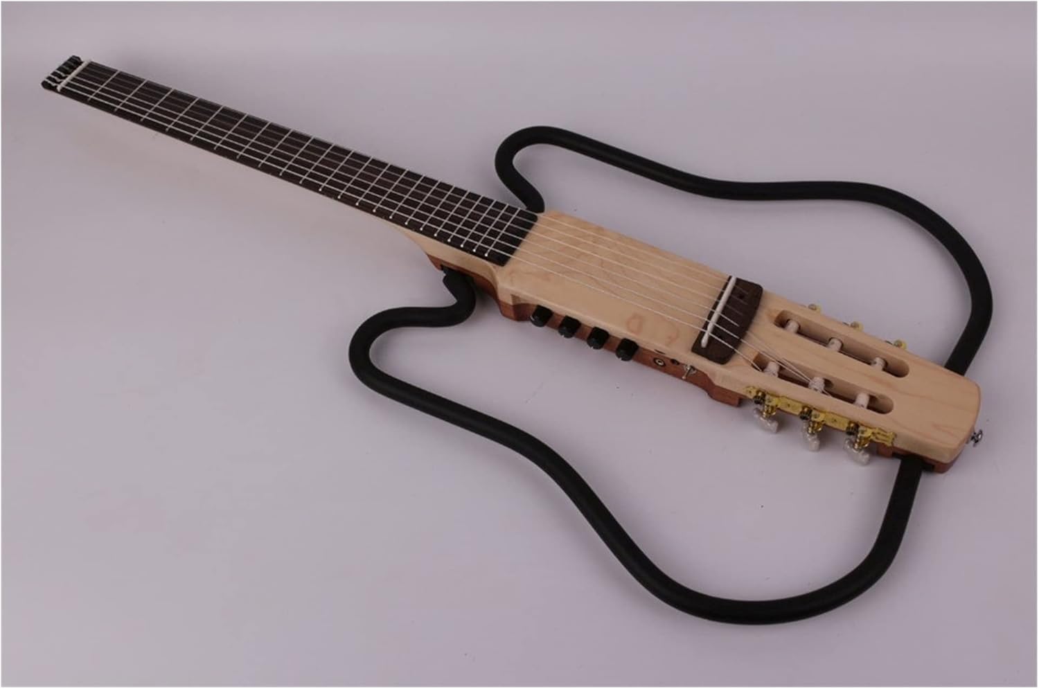 Unfinished Guitar Kit Nylon String Headless Classical Classic Mute Electric Guitar Built-in Effects Travel Portable Folding Foldable Handmade ​Guitar Body (Color : Black)