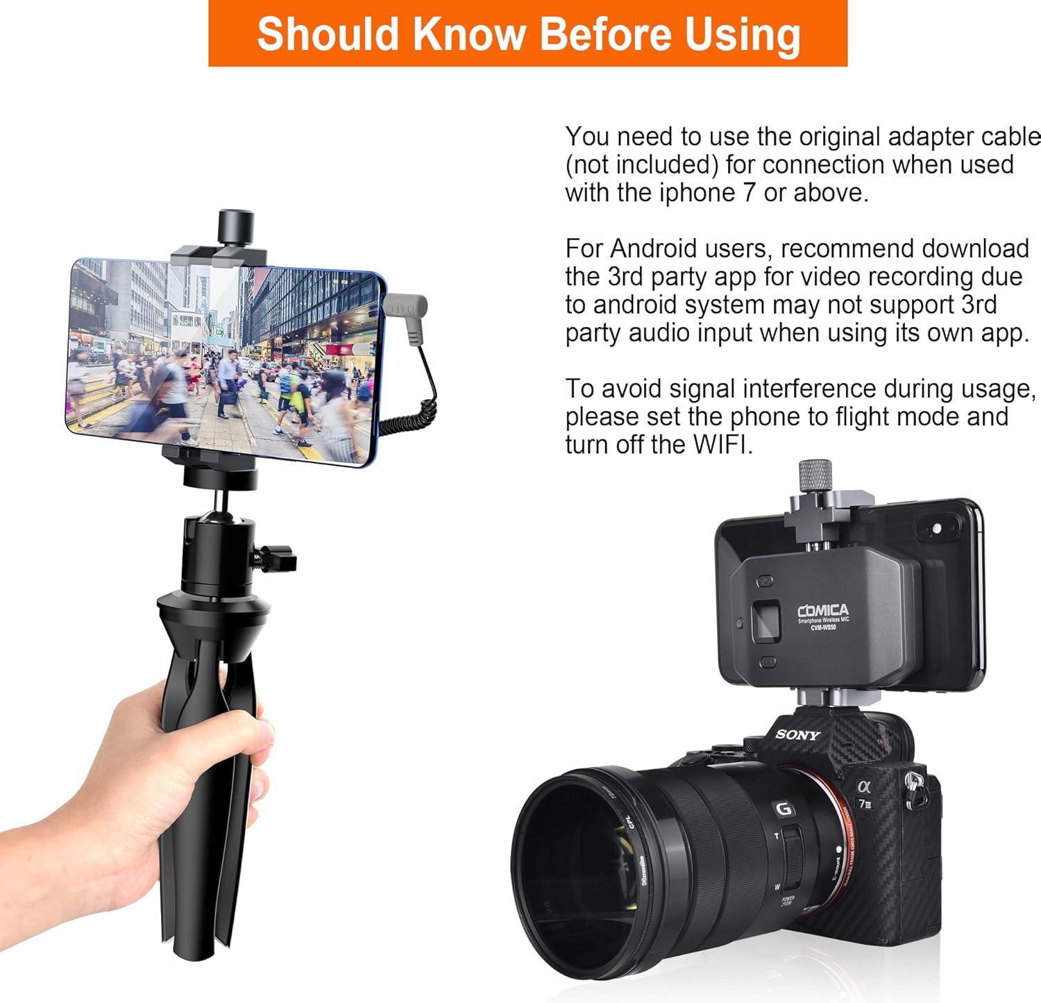 Comica CVM-WS50(H) Wireless Microphone System, 6 Channels Handheld Interview Microphone with Flexible Combination Grip for Smartphone, Camera, Perfect for YouTube, Interview, Video Conference, Podcast