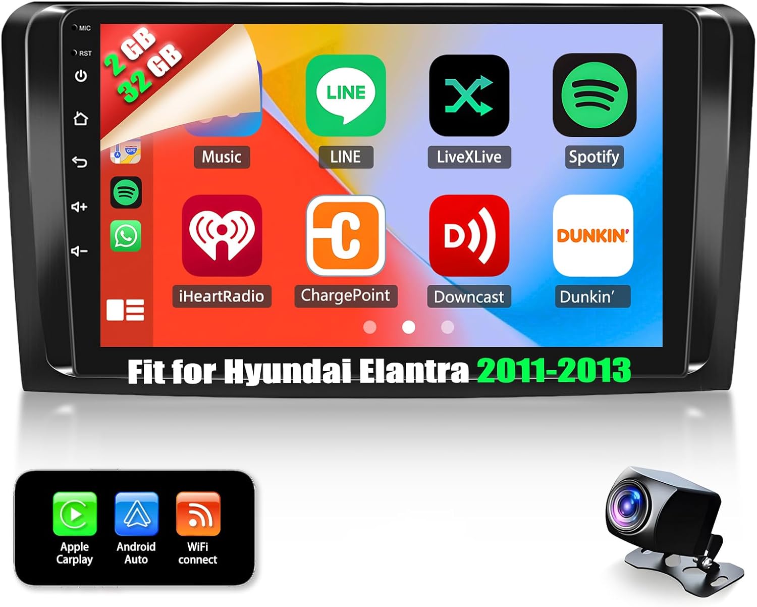 2+32G Android 13 Car Stereo Compatible with Hyundai Elantra 2011-2013 Radio Upgrade 9 Inch Touch Screen with Wireless Carplay Android Auto Backup Camera Mirror Link GPS SWC WiFi FM