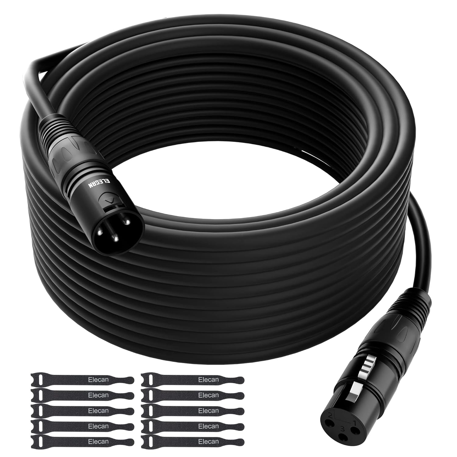 XLR Cable Microphone Cable 250 Feet,Elecan Heavy Duty Balanced XLR Speaker Cable (From 25-250FT) 3-Pin Shielded Male to Female Mic Cord,DMX Stage Lighting Patch Cable for Speaker Systems Mixer+10 Ties