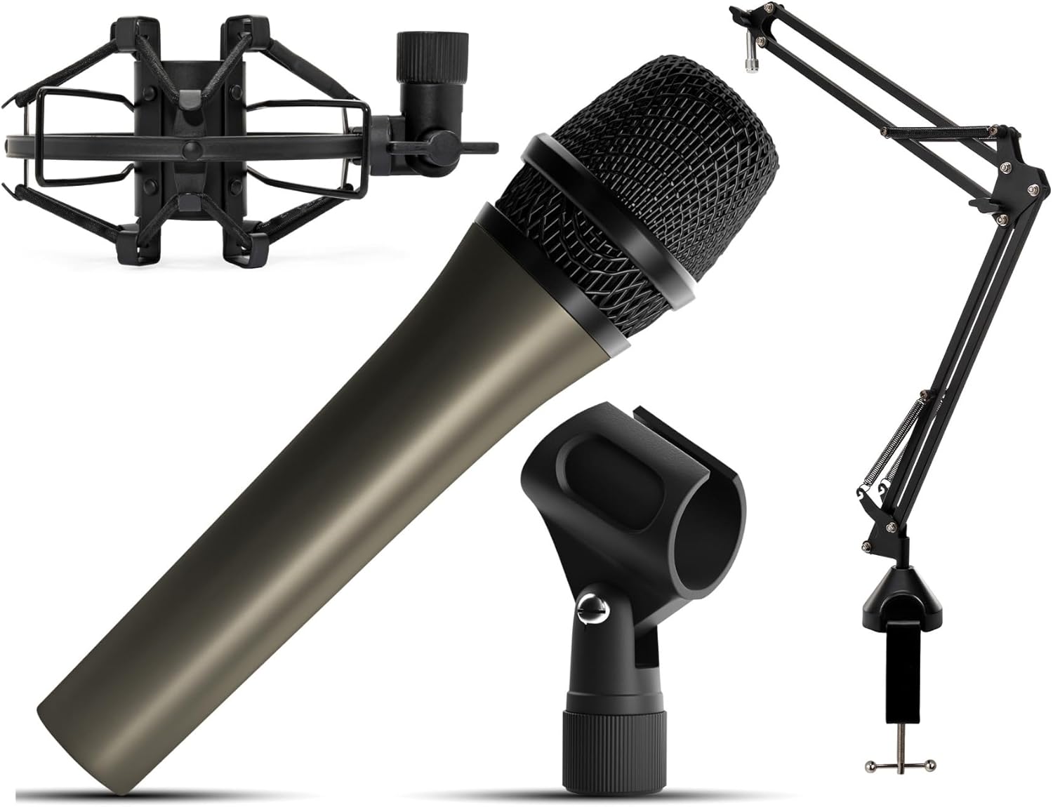 Knox Gear HDM-100 Uni-Directional Dynamic Cardioid Microphone (Desktop Mic Clip Included) for Music and Podcast Recording, PC Streaming Bundle with Knox Gear Desktop Boom Arm and Shock Mount (3 Items)