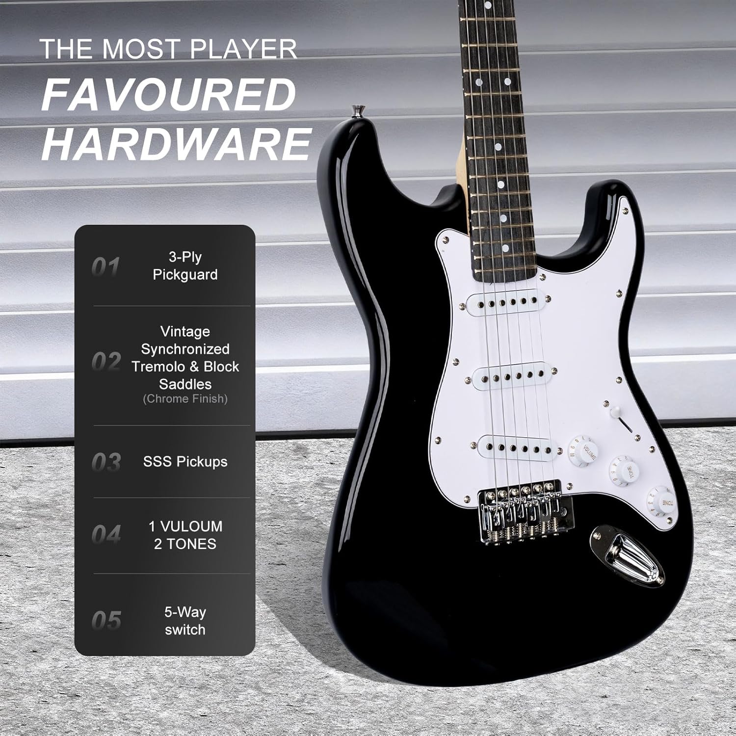 Electric Guitar 39 Inches Beginner Electric Guitar Kits with Amp Classic SSS Pickup Complete with Gig Bag Tuner Capo Strap Picks Guitar String Winders Black