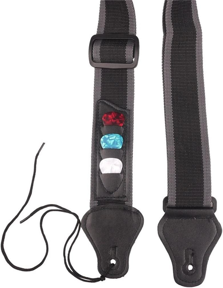 Adjustable Guitar Strap Belt Leather with 3 Plectrums Pick Holders Electric Acoustic Bass Accessories