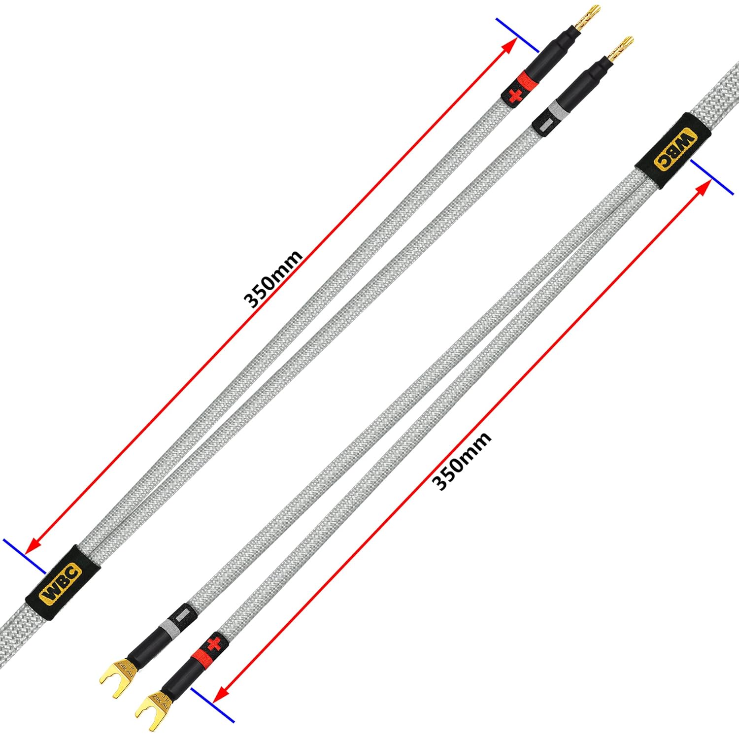 WORLDS BEST CABLES 15 Foot Ultimate - 12 AWG - Ultra-Pure OFC - Premium Audiophile HiFi Speaker Cable Pair with Eminence Gold Banana (x2) & Spade (x2) Plugs & Silver Tweed Jacket