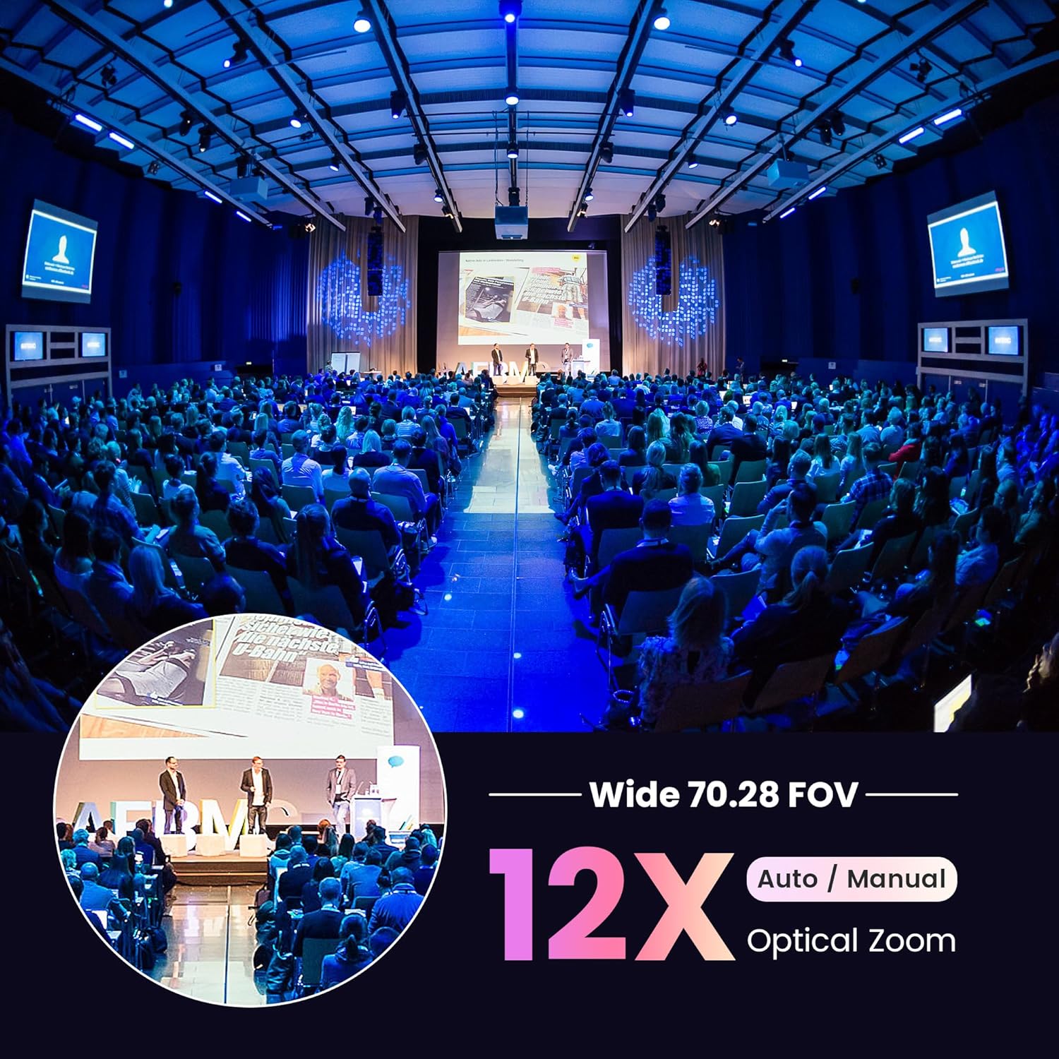 All-in-One PTZ 4K 12X Optical Zoom Video Conference Room Camera System with Bluetooth Speakerphone 2 Expansion Mics HDMI 78° Wide View Angle Lens Works with Zoom Webex for Large Meeting Room