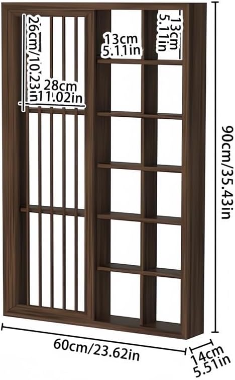 Tea Cup Holder Display Stand, Wall Mounted Cups Holders with Door, Wood Teaware Displays Shelf for Living Room, Tea Room, Office(35.43 * 23.62in)