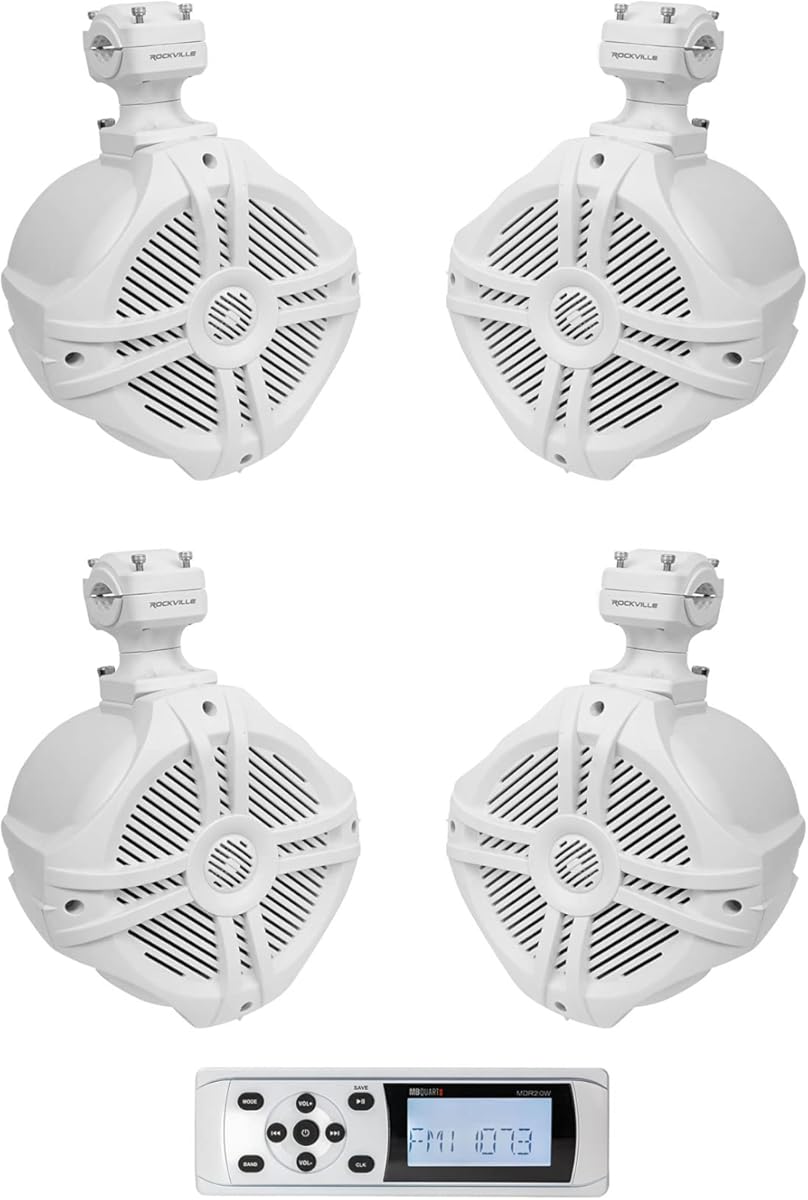 MB Quart MDR2.0W Marine Boat AM/FM Receiver w/Bluetooth/USB/RCA in White Bundle with (2) Pair Rockville RWB70W White 6.5