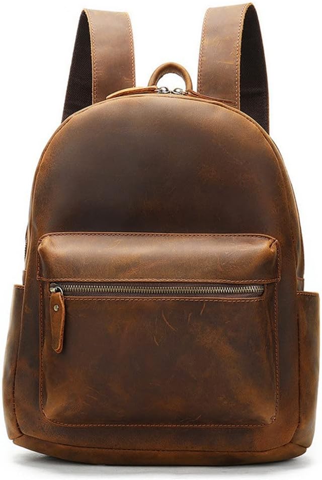 Handmade Genuine Leather Backpack for Men Retro College Travel Bag Large Capacity Casual Daypack Gift Box (Brown)