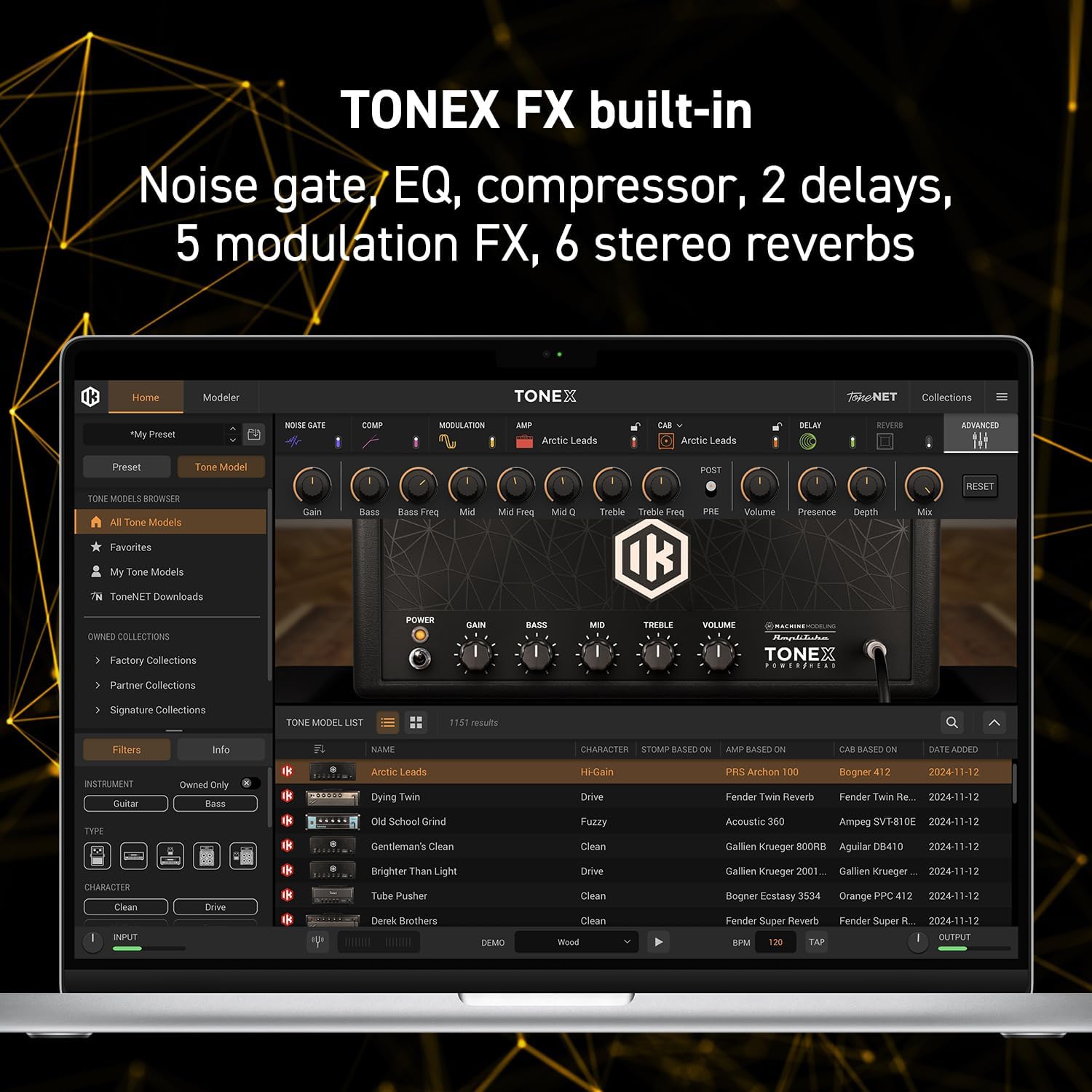 IK Multimedia TONEX Pedal: Stereo multi-effects guitar and bass pedal with 150 Presets, 15 Pre/Post FX, Tuner, Tap Tempo, Headphone Out, Software Player and Editor