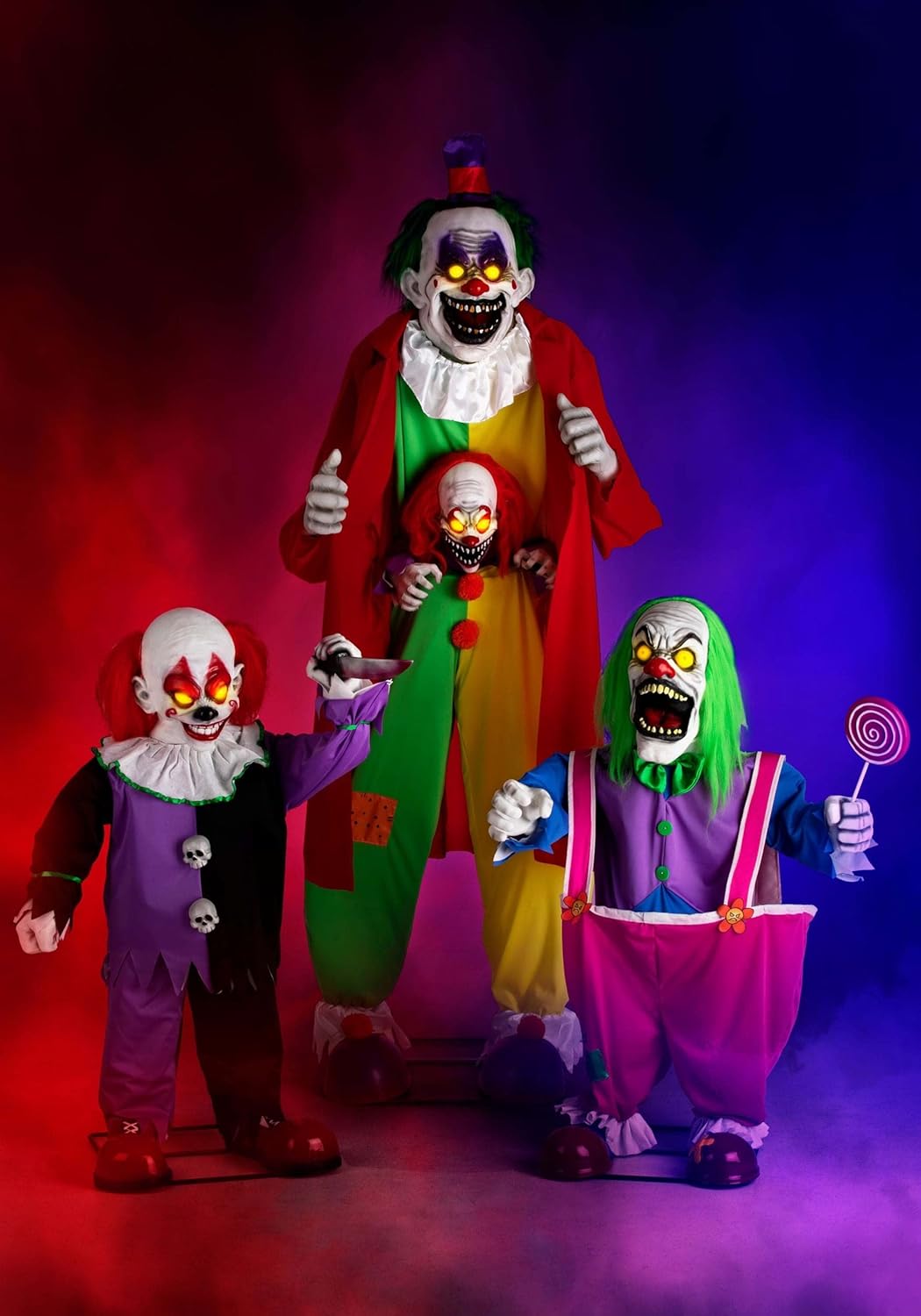 Fun Costumes 4Ft Crazy Killer Clown Animatronic Decoration, Scary Creepy Lollipop Light-Up Eyes and Sound Making Decor