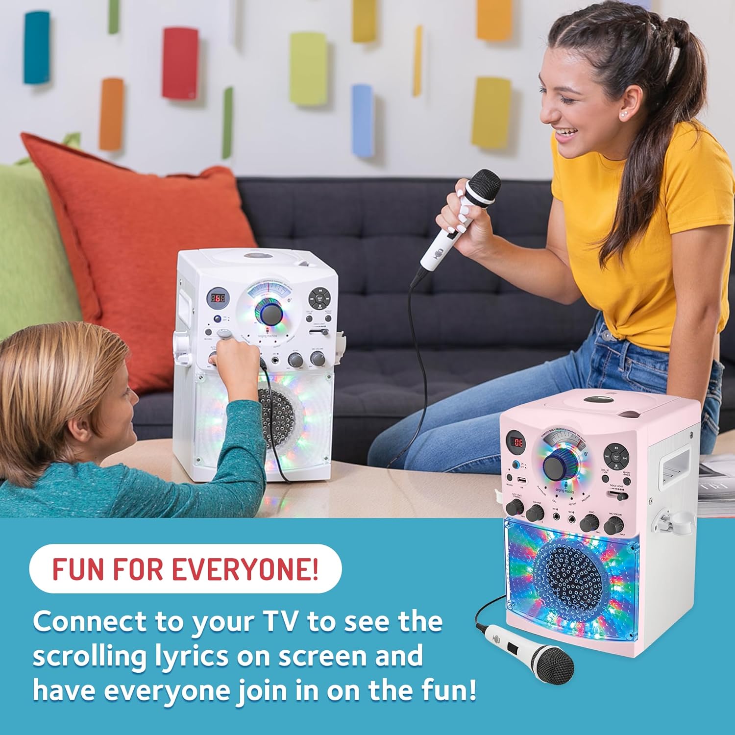 Singing Machine Portable Karaoke Machine for Adults & Kids with Wired Microphone, Rose Gold/Frosted Pink - Built-In Karaoke Speaker, Bluetooth with LED Disco Lights - Karaoke System with CD+G & USB
