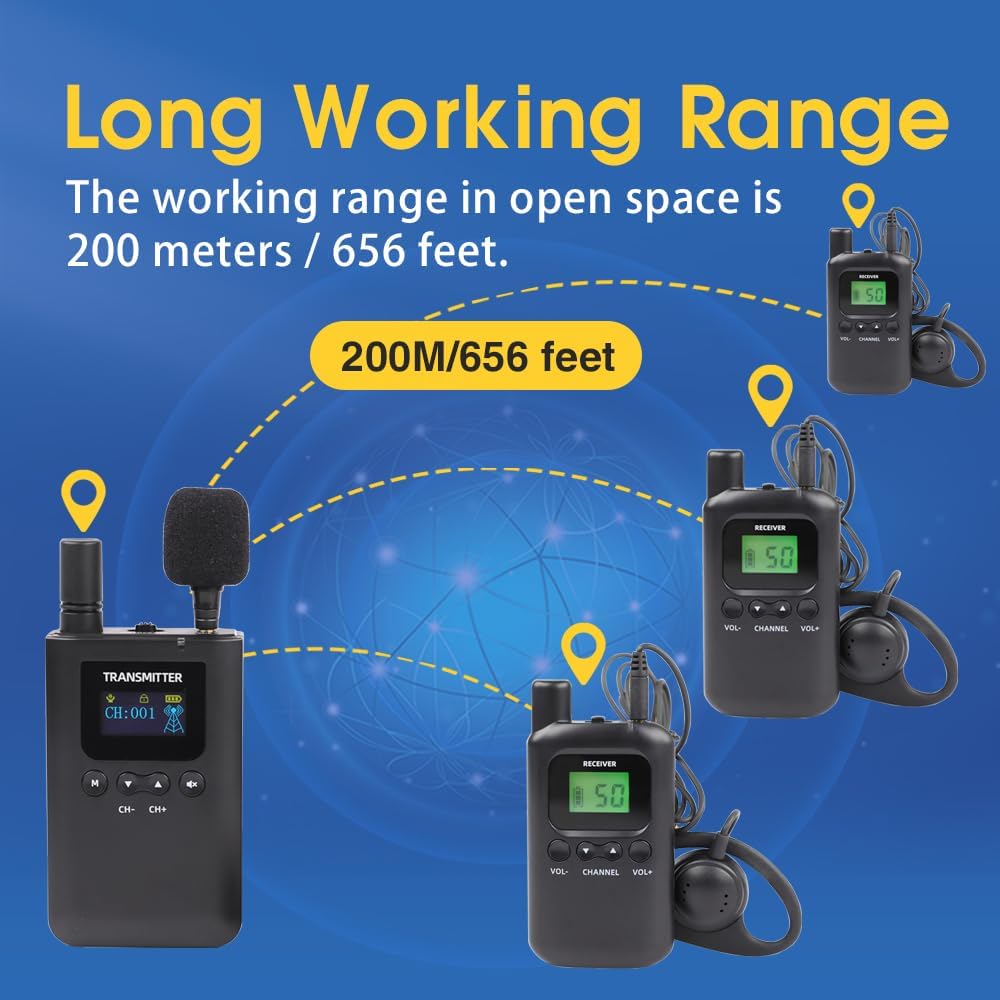 AGJ Wireless Tour Guide System, Tour Guide Headsets, Tour Guide Microphone 1 Transmitter 10 Receivers 1 Charger Simultaneous Court Church Translation Interpretation System for Training Group Tour