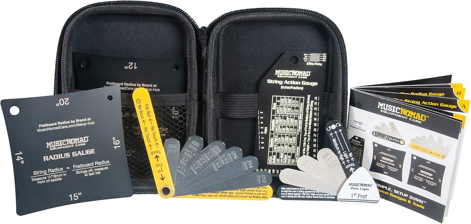 MusicNomad KEEP IT SIMPLE, SETUP (KISS)™ Starter Kit Bundle - 6 pc. Gauge Set, 26 pc. Guitar Tech Tool Set, 11 pc. Truss Rod Wrench Set (MN609)