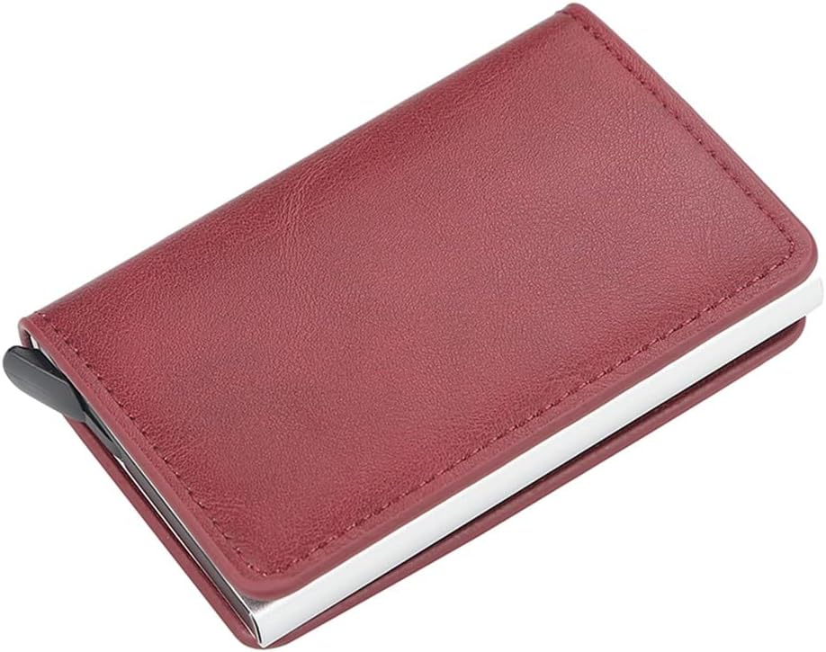 Men Wallet PU Leather Vintage Credit Card Holder Unisex Antitheft Security Aluminum Metal Purse (Color : C, Size : 9.5 * 6cm)