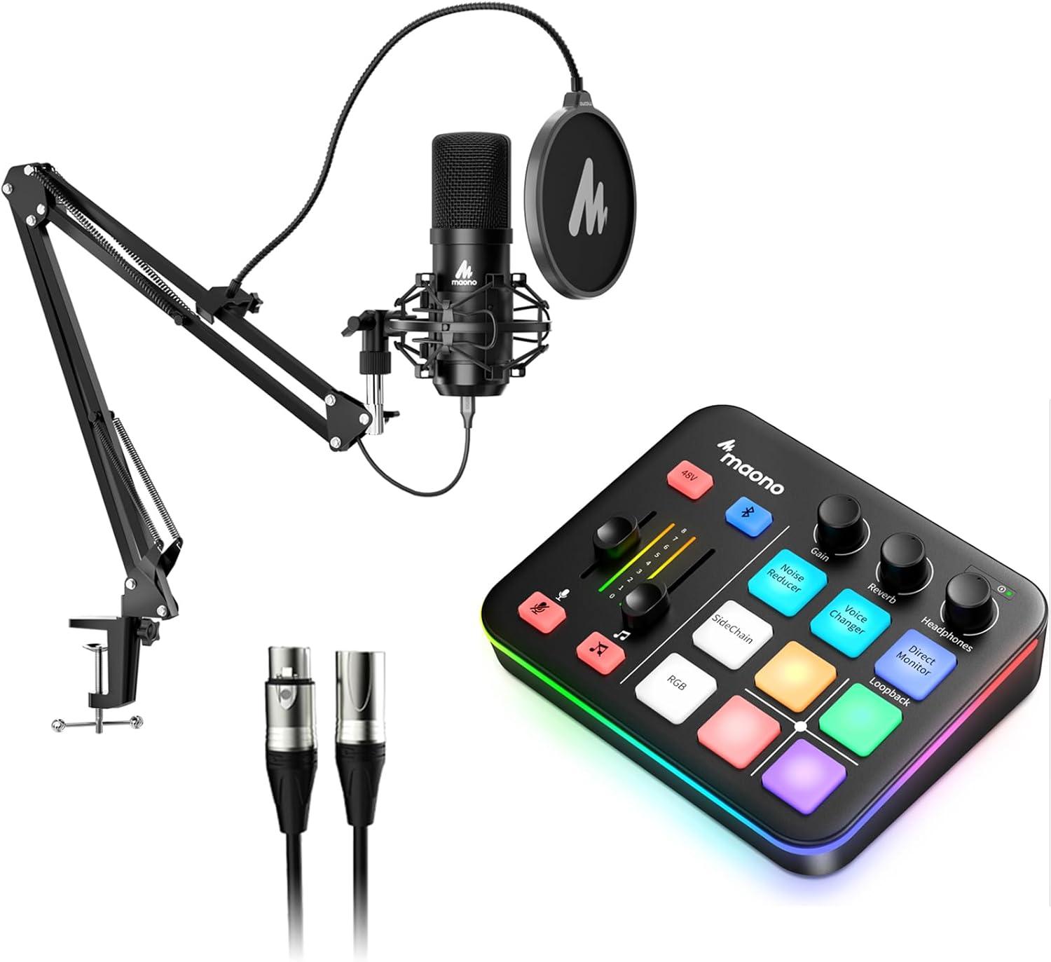 MAONO USB XLR Condenser Microphone Set: PC Computer Podcast Cardioid Metal Mic Kit with Software for Recording, Studio, Singing, YouTube (A04 Gen2+G1 Neo+XLR Cable)