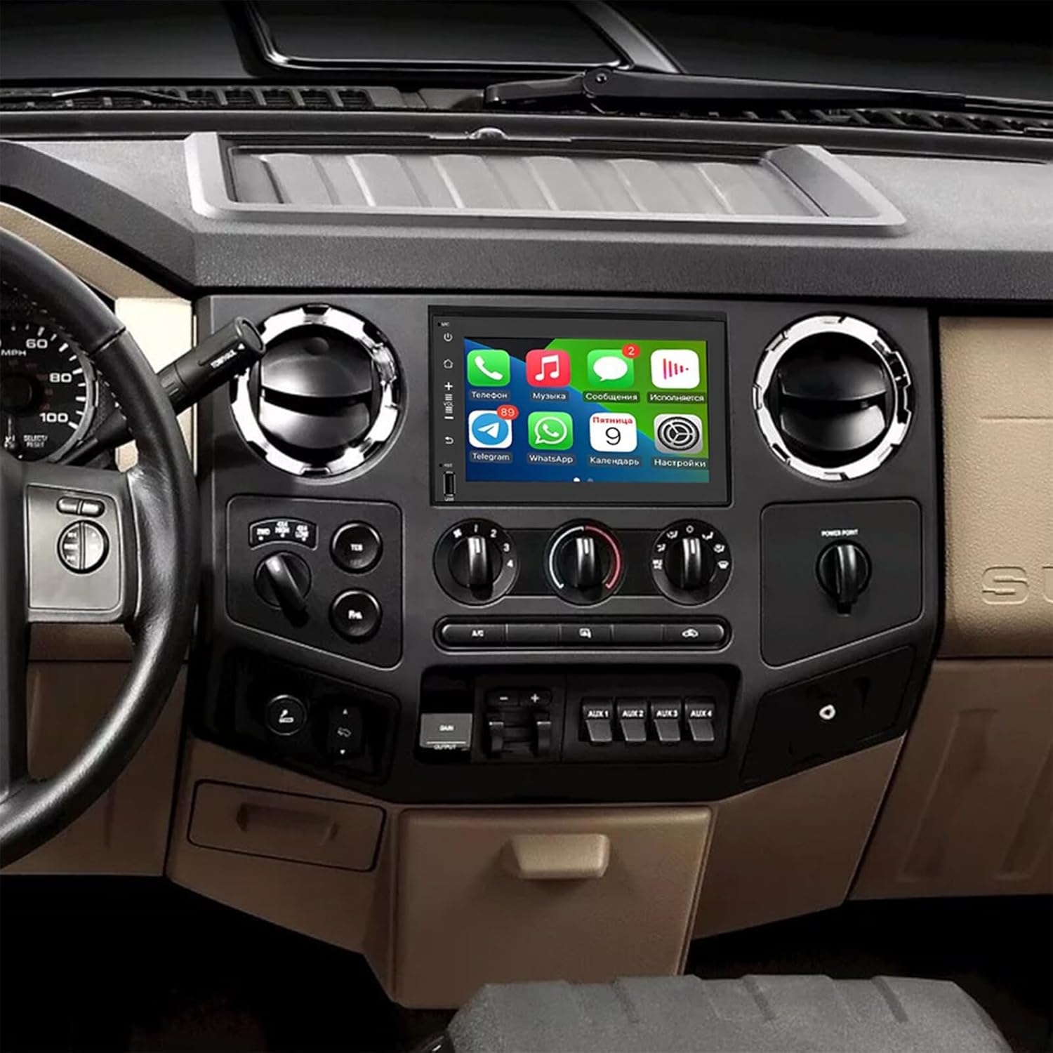 PHEZEN Car Stereo Radio Fit for Ford F150 F250 F350 2004-2014, 7 Touchscreen Car Radio Receiver with Carplay Android Auto Support Bluetooth GPS Navigation FM WiFi- 2+32G