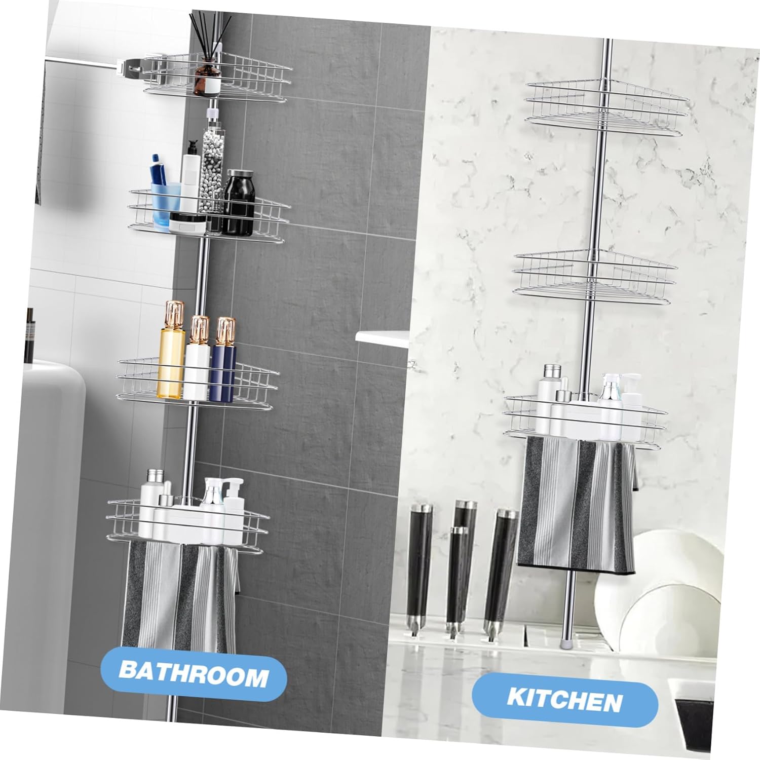 ABOOFAN 4-Tier Corner Shelf Rack Expandable Shower Storage Organizer for Bathroom Waterproof Design No Drill Required Space-Saving Toiletries Holder