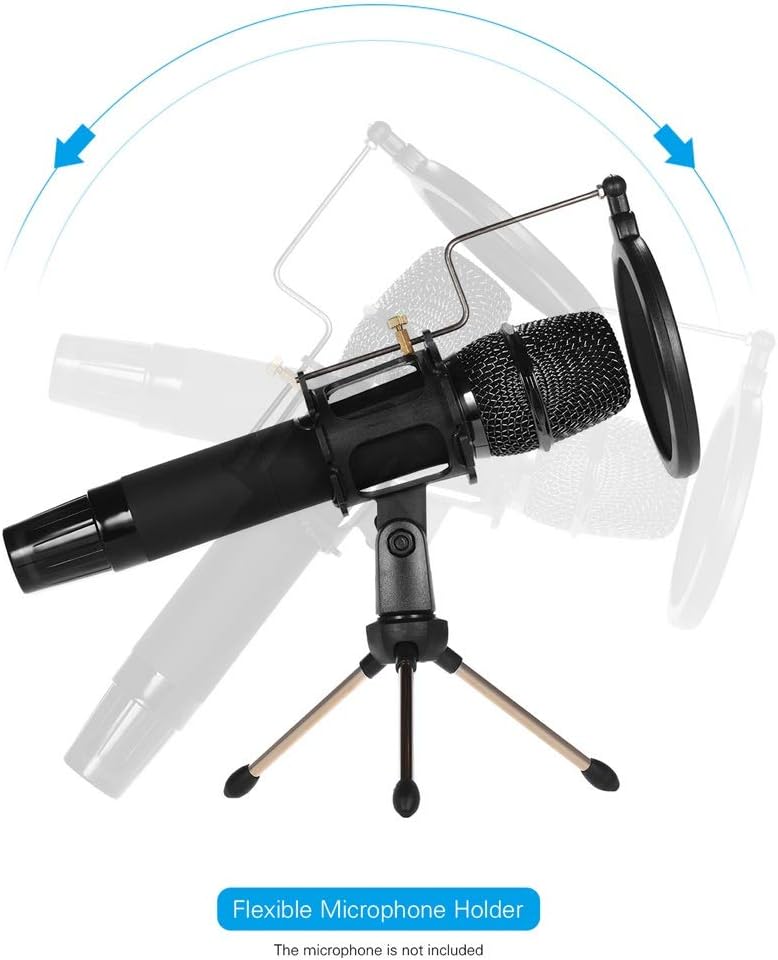 Mini Desktop Microphone Stand + Shock Mount Mic Holder + Pop Filter Kit for Studio Recording Online Chatting Singing Meeting