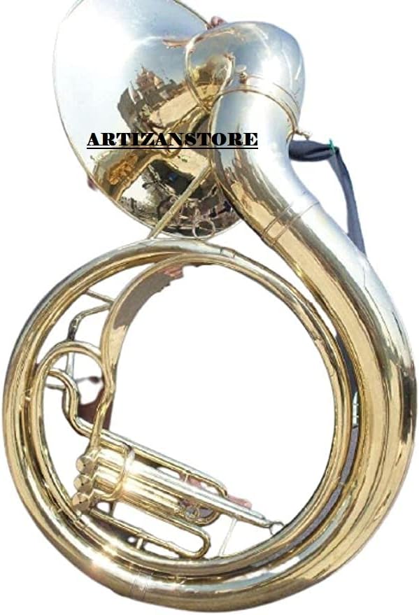 ARTIZANSTORE Silver Finish Sousaphone | 24-Inch Bell | Crafted from Brass & Silver | Detachable Bell for Musicians on the Go | Includes Bag & Mouthpiece | B Flat Key | Ideal for Performances