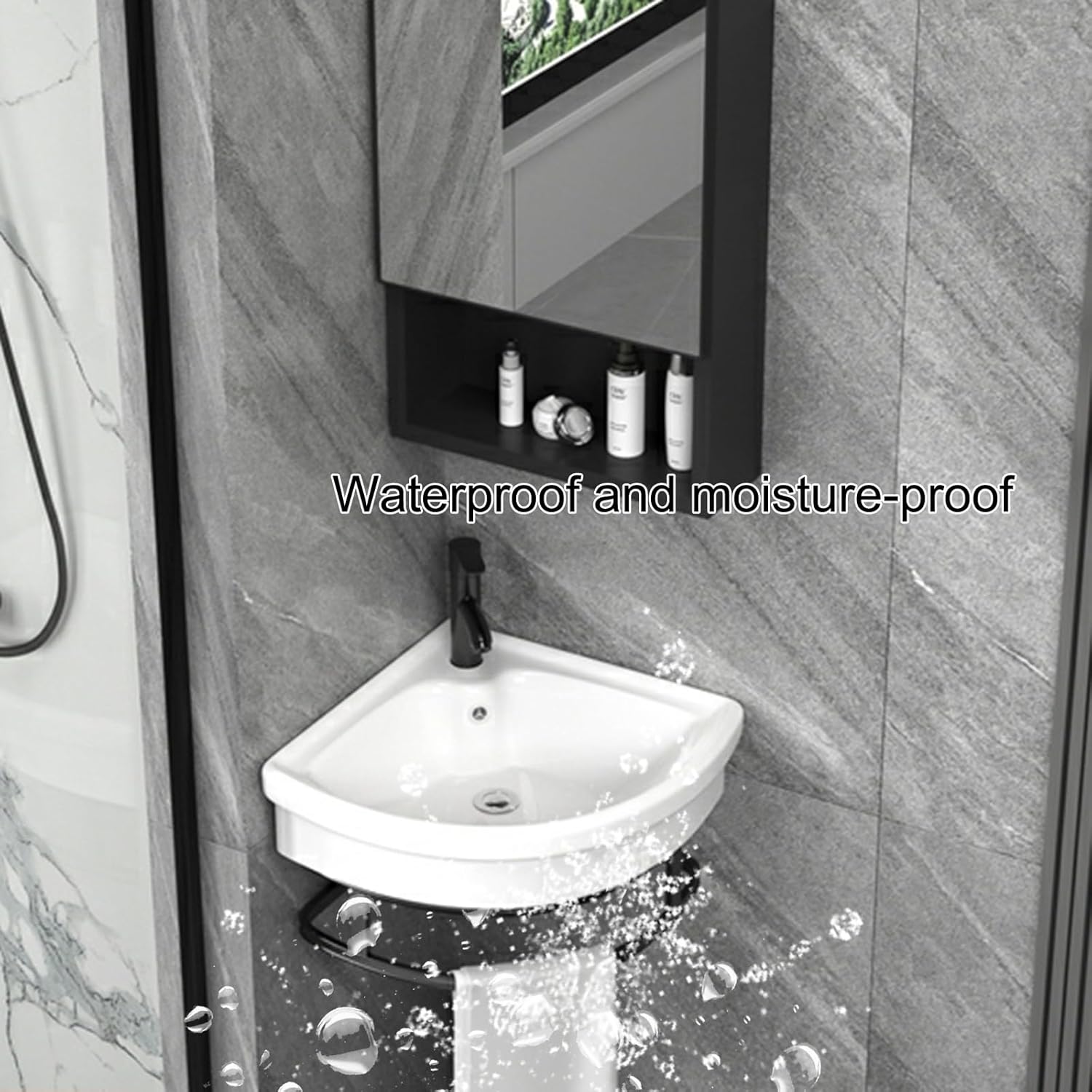 Wall Mount Bathroom Corner Sink, Small Triangle Mini Vanity Sink, Ceramic Utility Sink with Bracket, for Small Bathroom Vanity (White-25.5CM