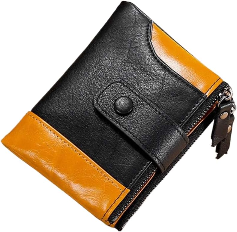 Double Zipper Oil Wax Bifold Wallet for Men RFID Blocking Anti-Theft Design Gifts (Black)