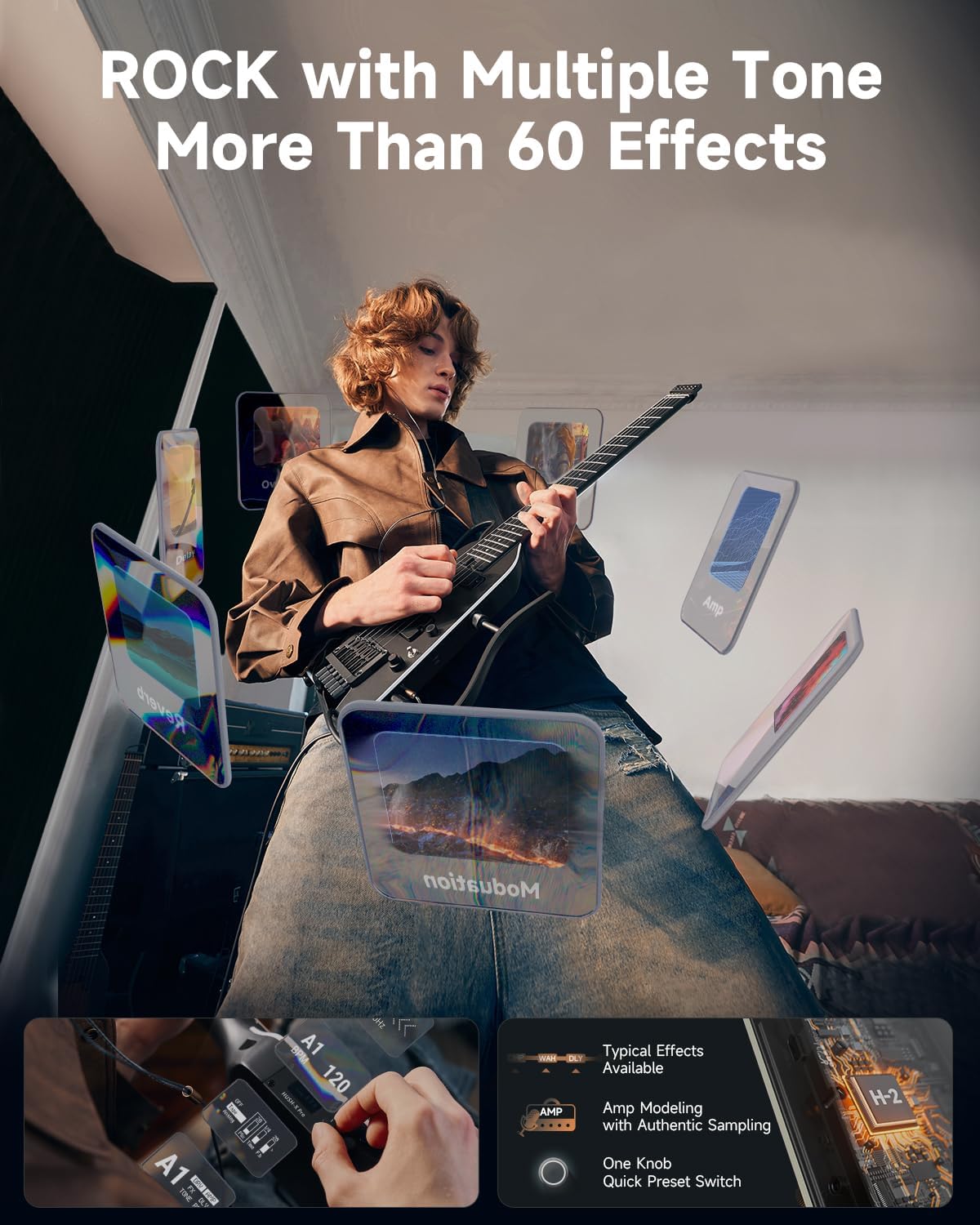 HUSH X PRO Electric Guitar Kit - Smart Travel Guitar, Black and DEA-20 Electric Guitar Amp 20W