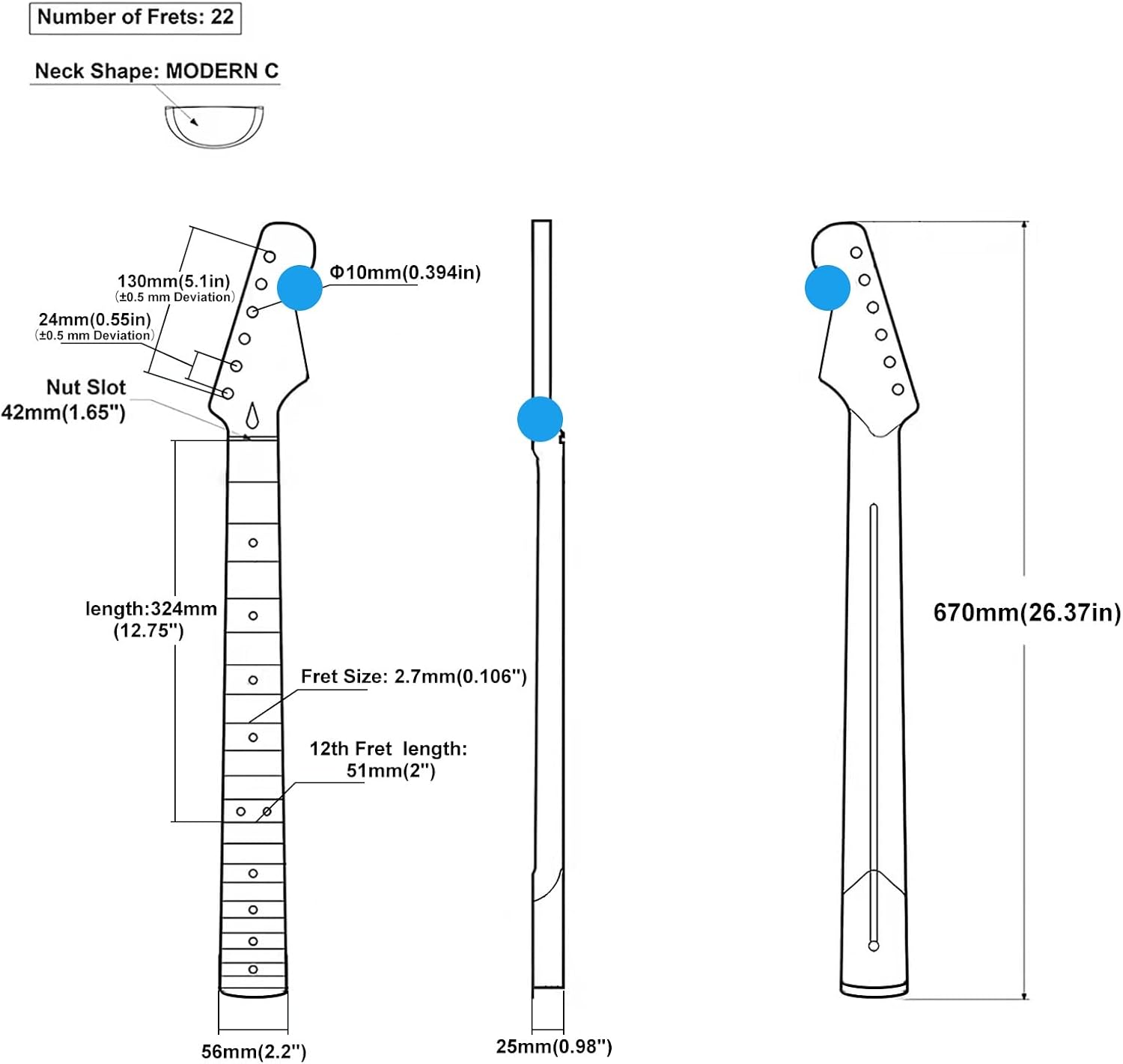 22fret Star Brown Light Electric Guitar Neck,Canadian Maple Electric Guitar,Synthetic Bone Nut